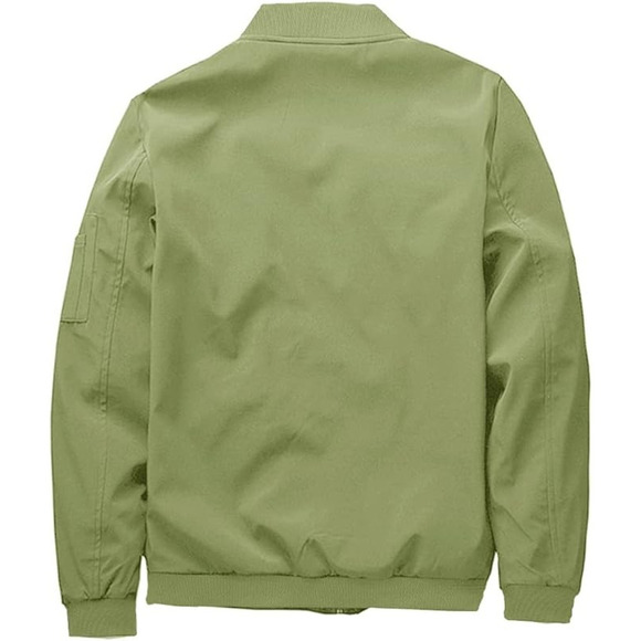 Men's Bomber Lightweight Jacket-Spring Fall Casual Thin Full Zip Olive Green L - Picture 2 of 6